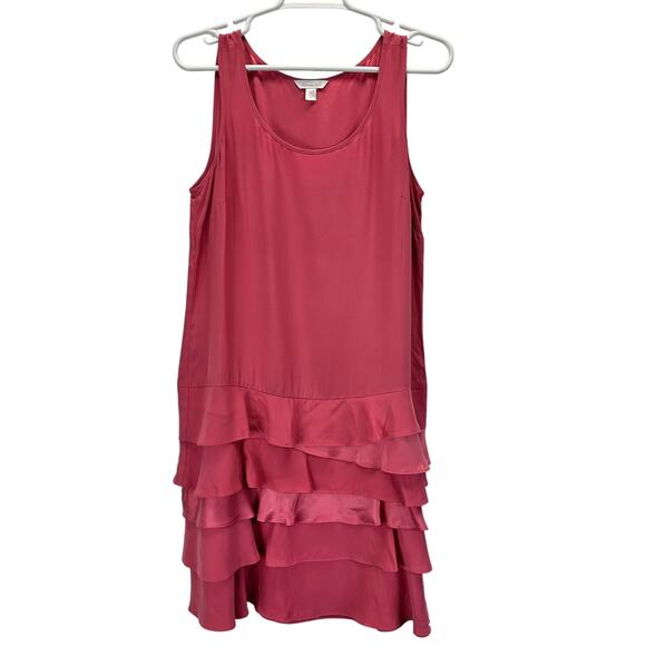 Garnet Hill 100% Silk Sleeveless Ruffled Hem Shift Dress Pink Size 6 - Picture 1 of 12